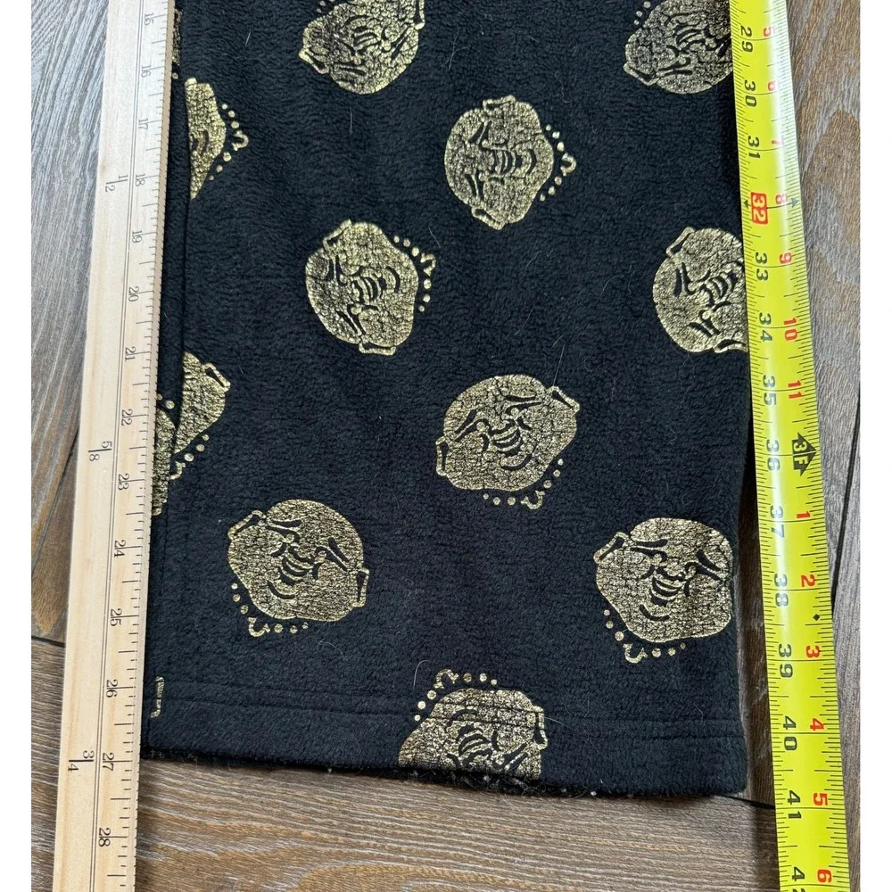 True Religion Mens Lounge Pants Large Black Gold Buddha Print Drawstring Pajama